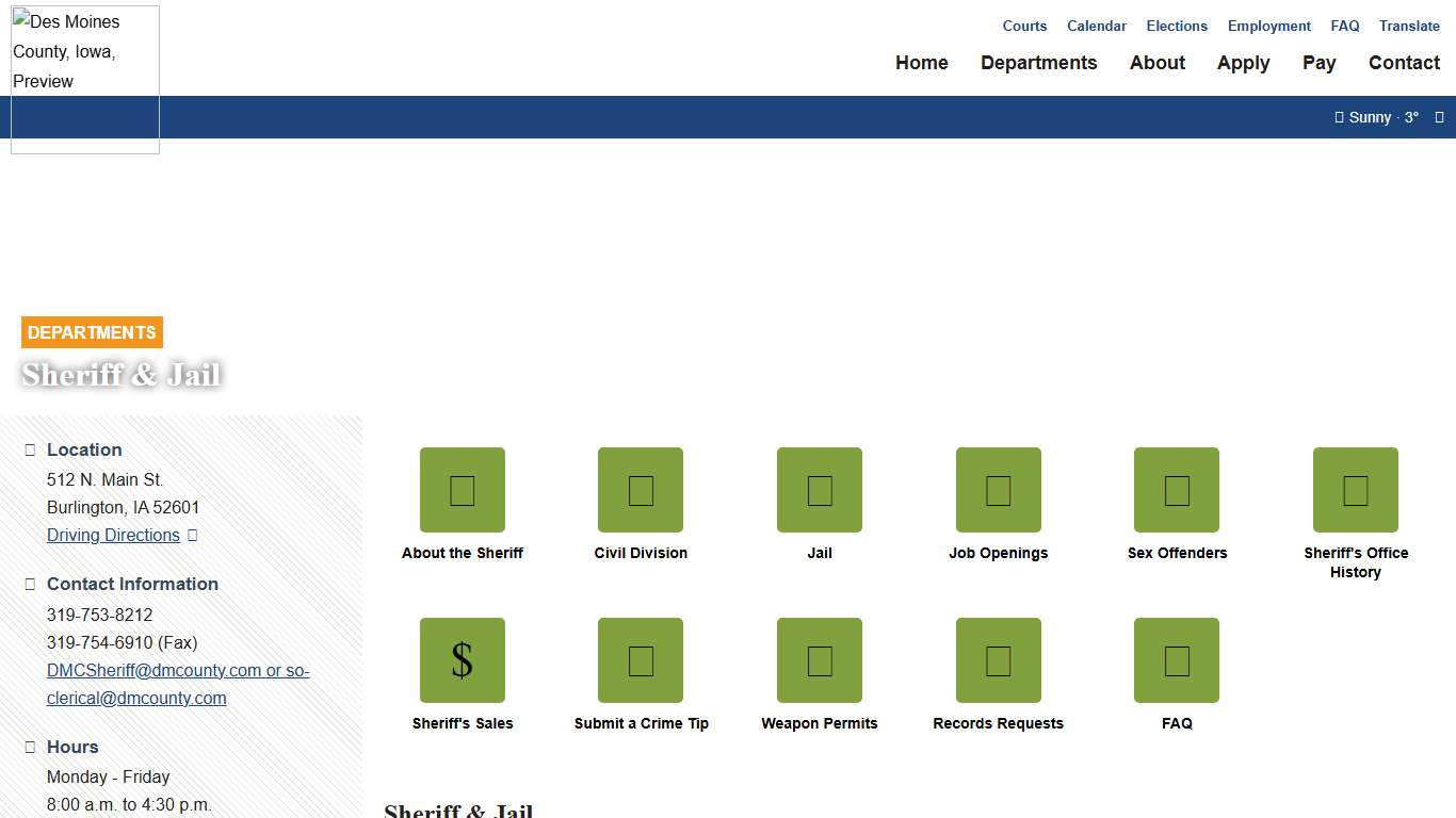 Sheriff - Des Moines County Government - Iowa